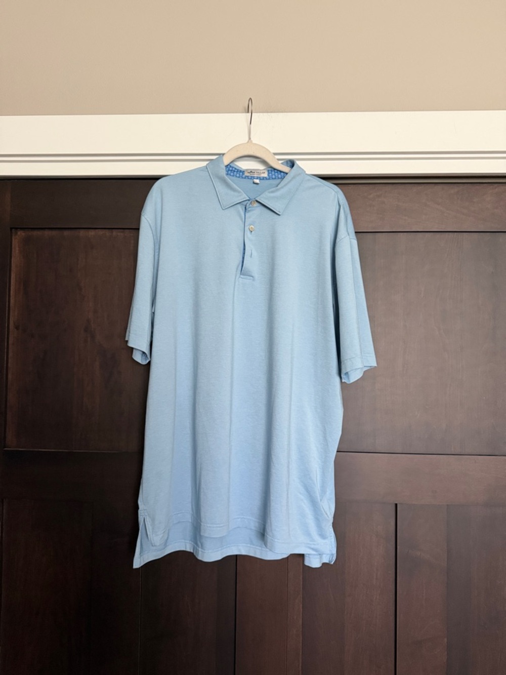 Peter Millar Summer Comfort Light Blue Polo Missing Button
